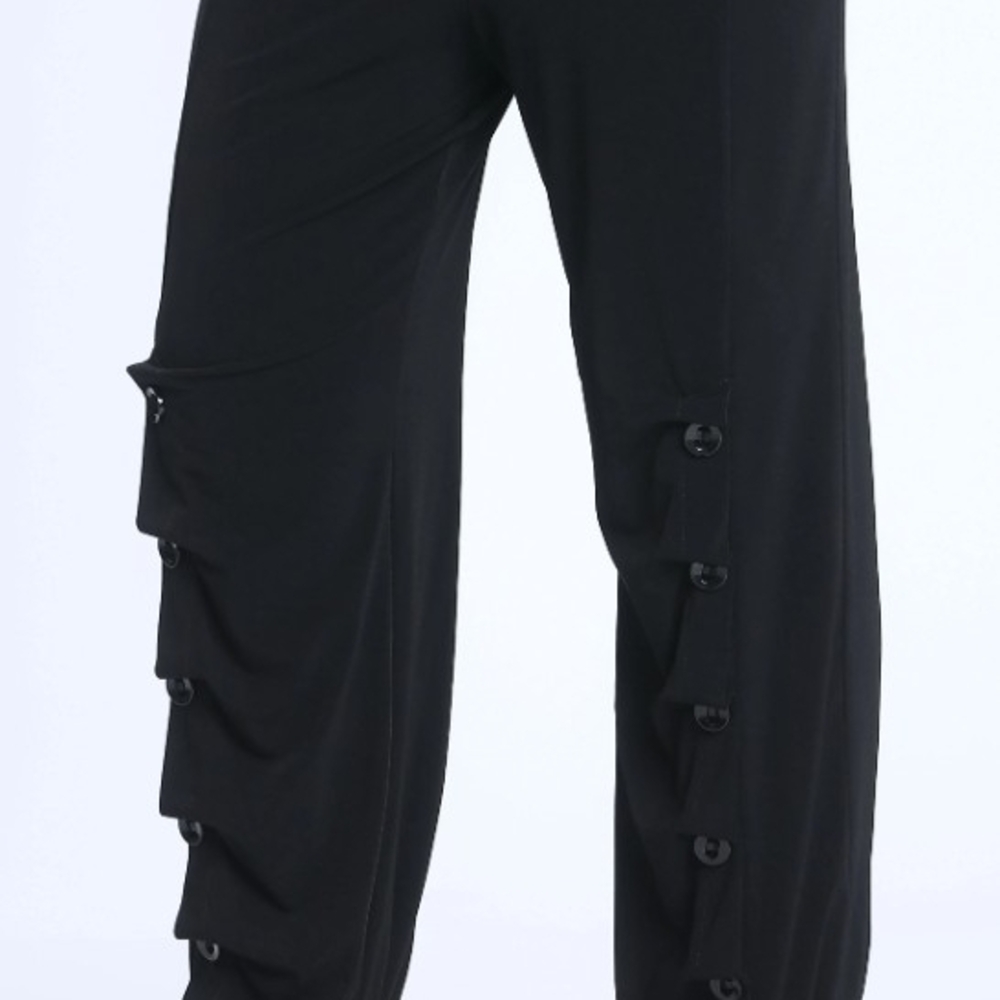 Black Button-Detail Pants
